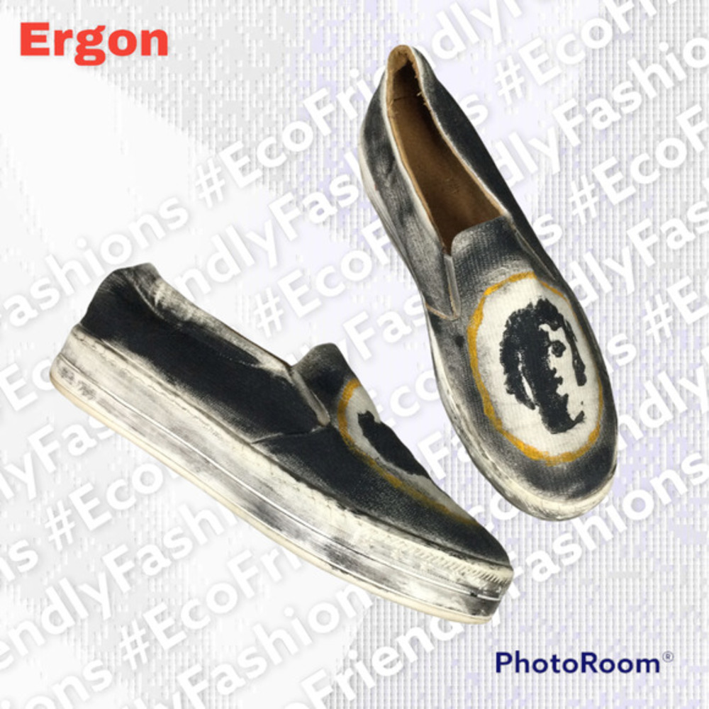 Ergon Mykonos Espadrilles Loafer Shoes Black White Men's Size 39 EU (US 7.5)